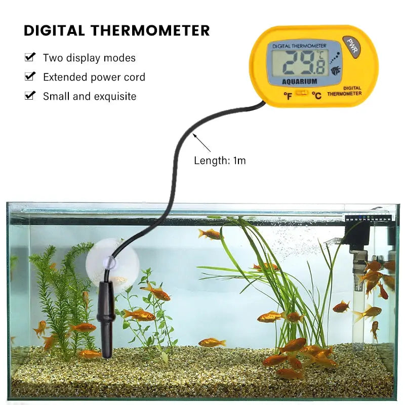 Digital Aquarium Thermometer With LCD Display Waterproof Probe For Fish Tank Temperature From 50C To 70C And Alarm