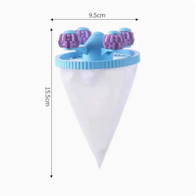 Simples Market washing machine filter bag reusable mesh laundry net with blue rim and purple lint rollers
