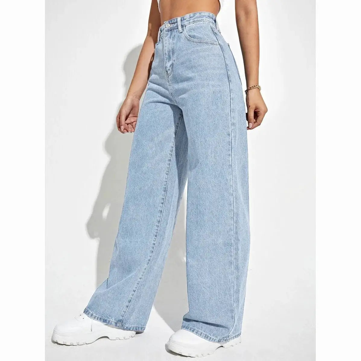 Retro Blue Jeans For Women Y2K High Waist Baggy Straight Leg Denim