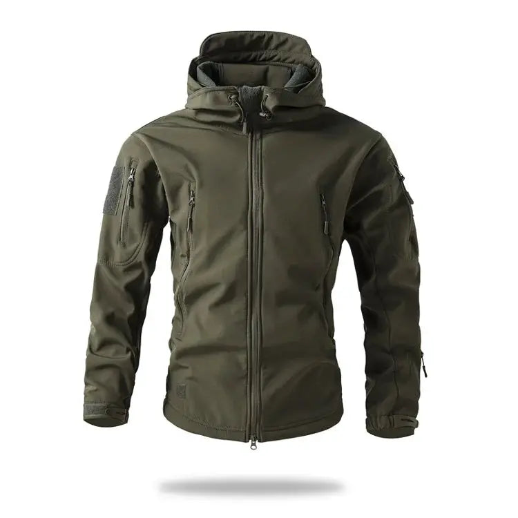Lurker Shark Skin Soft Shell Tactical Jacket, olive camouflage, waterproof fleece-hooded men’s coat by Simples Market