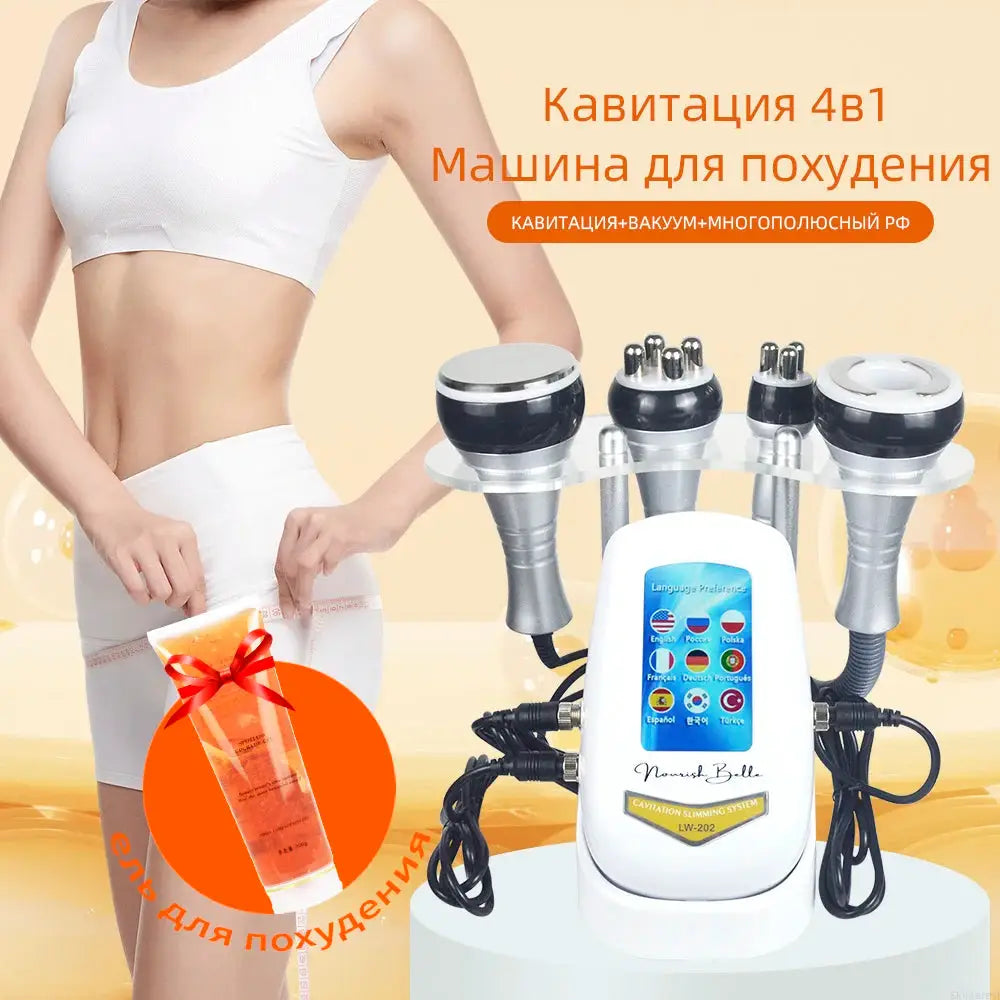 4-in-1 cavitation body slimming machine by Simples Market with vacuum suction handpieces and touchscreen display