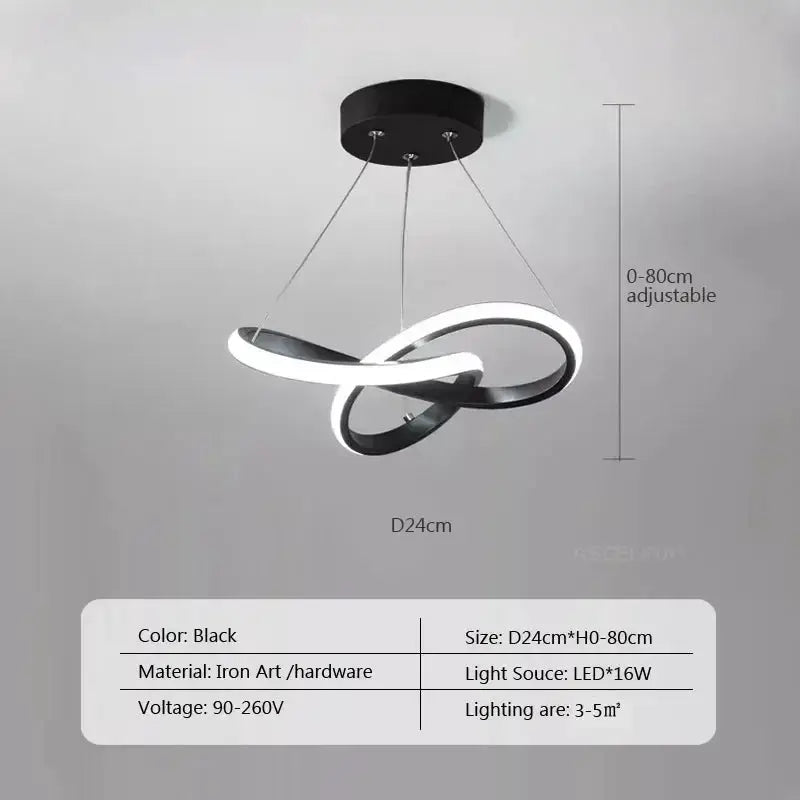 Nordic LED ceiling pendant lamp, black iron art hardware with looped intertwined ring design, Simples Market