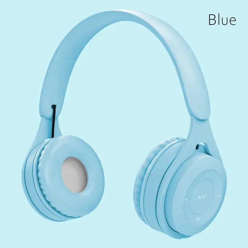 Y08 wireless Bluetooth over-ear headphones, blue with built-in mic.