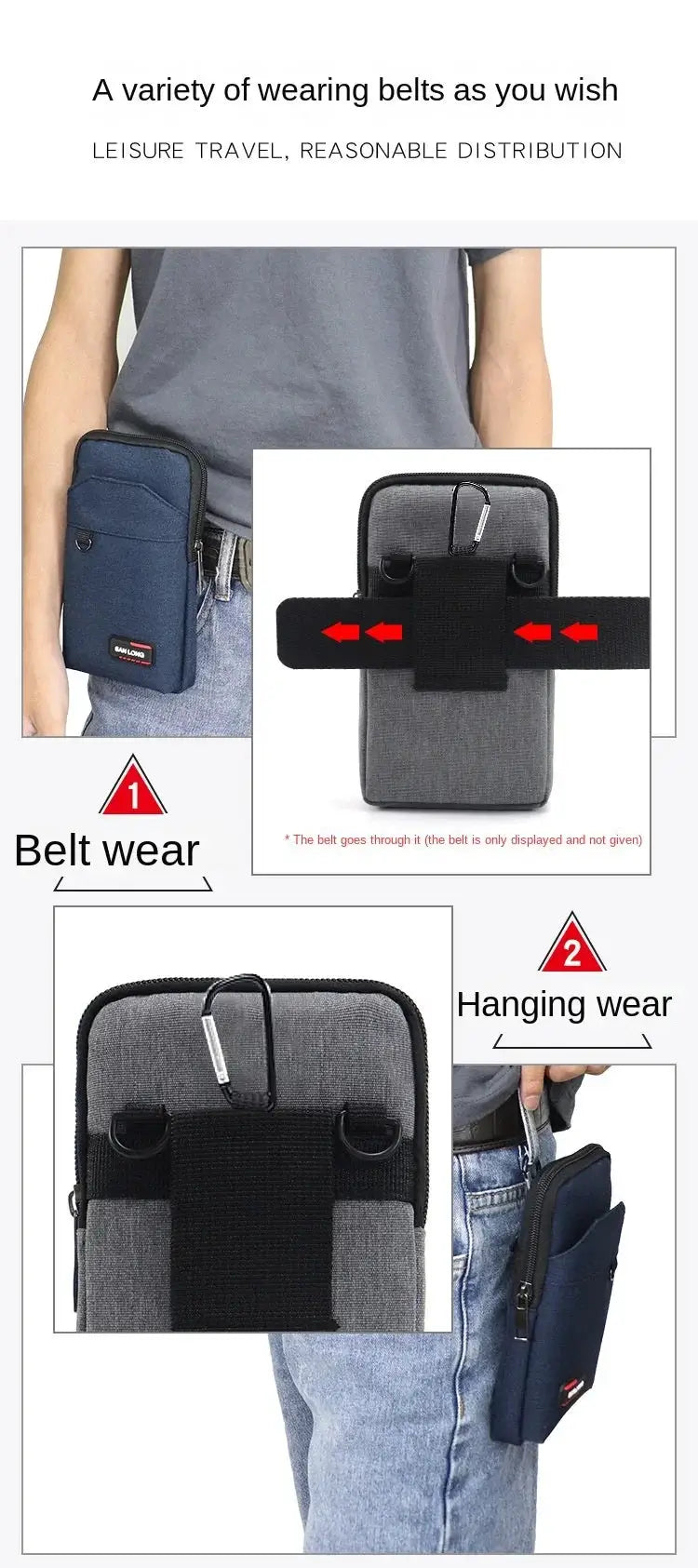 New Men's Waterproof Tactical Waist Pack by Simples Market with phone pouch, blue/grey fabric