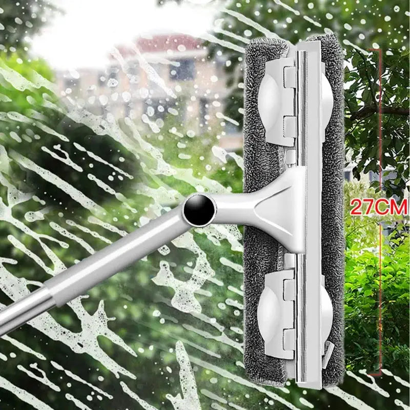 Simples Market telescopic window cleaning mop with foam microfiber head and long aluminum handle, 27 cm wide