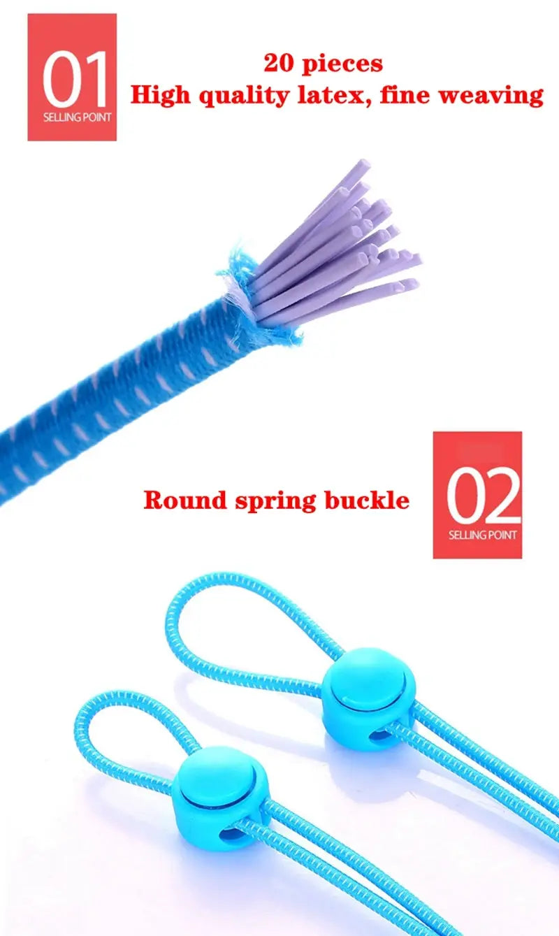 Sneaker shoelaces, 1 pair, elastic no-tie with locking toggles, blue round laces by Simples Market