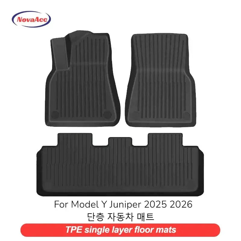 NovaAcc TPE all-weather floor mats for Tesla Model Y Juniper 2025-2026, 2 front mats and rear mat, black