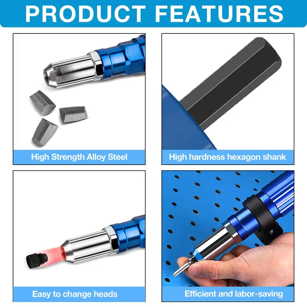 Electric Rivet Gun 2.4 To 4.8 Millimeter Portable Rivet Nut Gun Drill Adapter Kit For Wireless Cordless Use