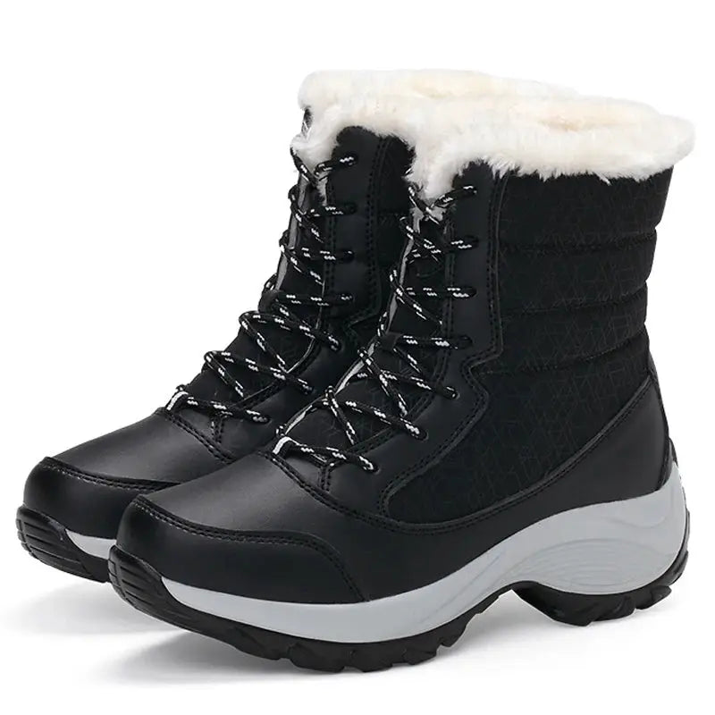 SnowStride Women Platform Snow Boots Non Slip Waterproof Winter Ankle Boots With Warm Fur Lining