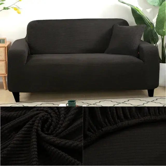 Simples Market Joccun stretch couch cover for 1–4 cushion sofas in black jacquard spandex