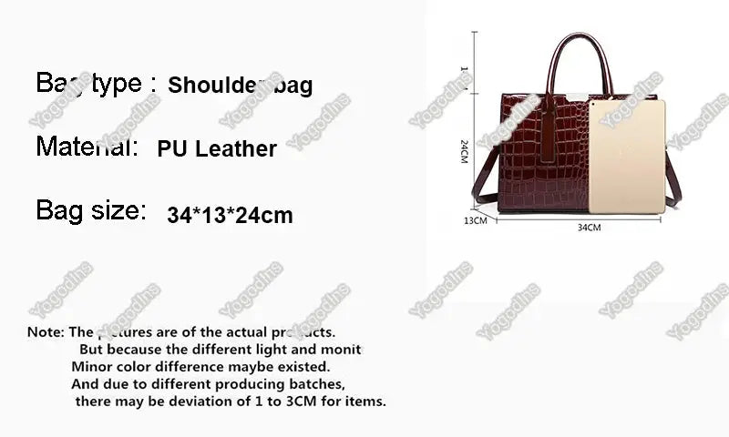 Simples Market crocodile-pattern PU leather handbag with top-handle in burgundy, large-capacity shoulder bag