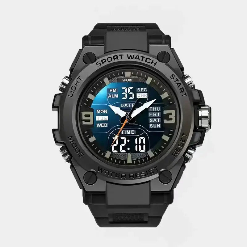 LuxTime Prestige Dual Movement Quartz Watch Analog Digital Display Night Light Waterproof Steel Alloy