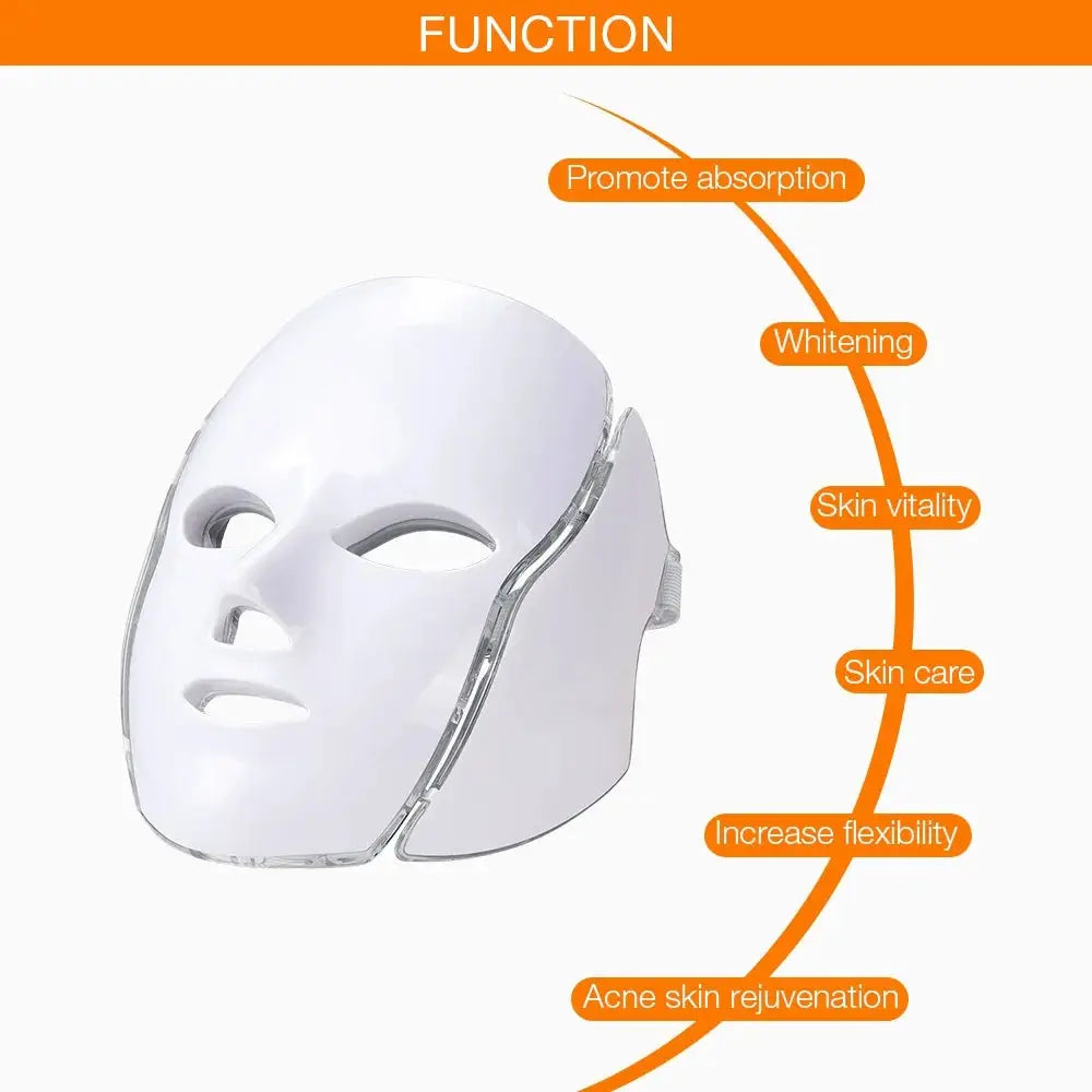 LED Face Mask by Simples Market; white plastic, 7-color LED phototherapy for facial skin care