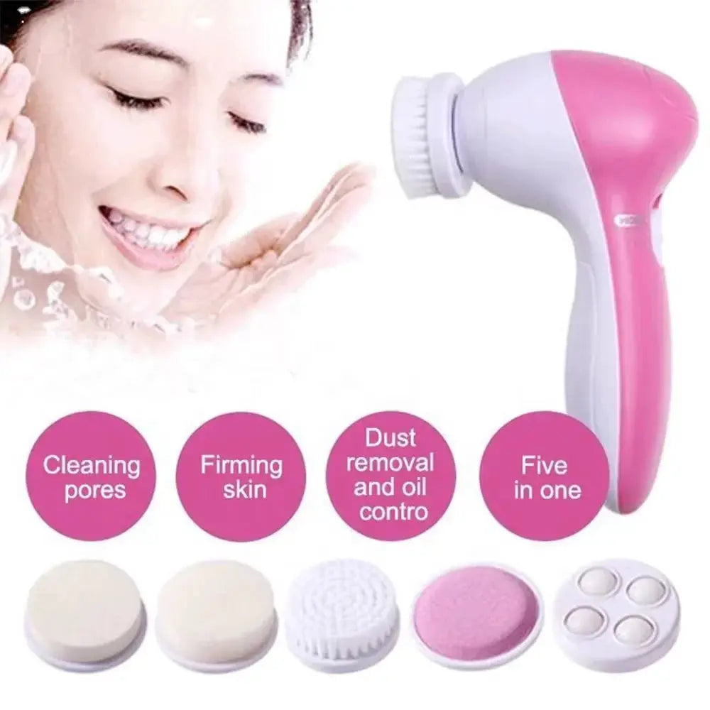 Electric 5 In 1 Facial Cleanser Brush Spa Skin Care Massager For Blackhead Removal And Gentle Facial Cleansing