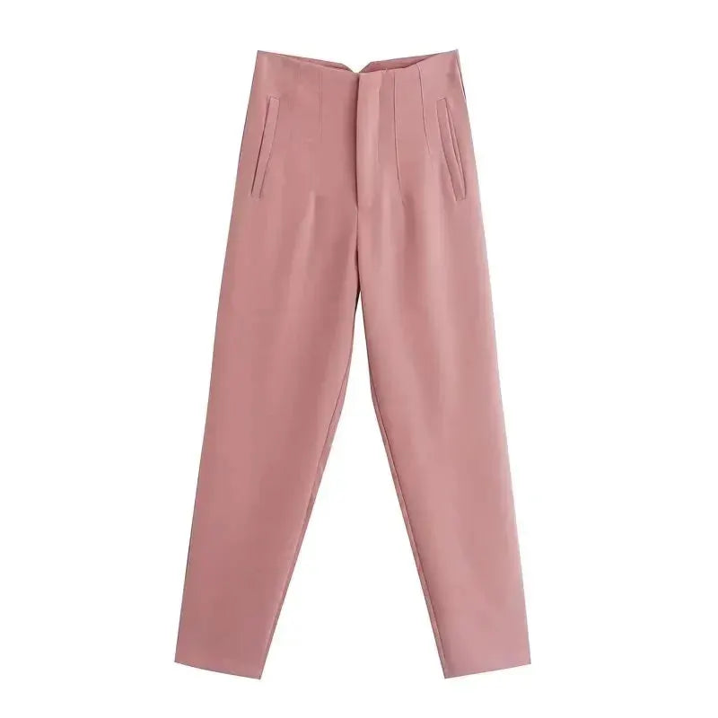 HXAO Ladies High Waist Formal Office Pants Pencil Trousers For Women Black Pink White