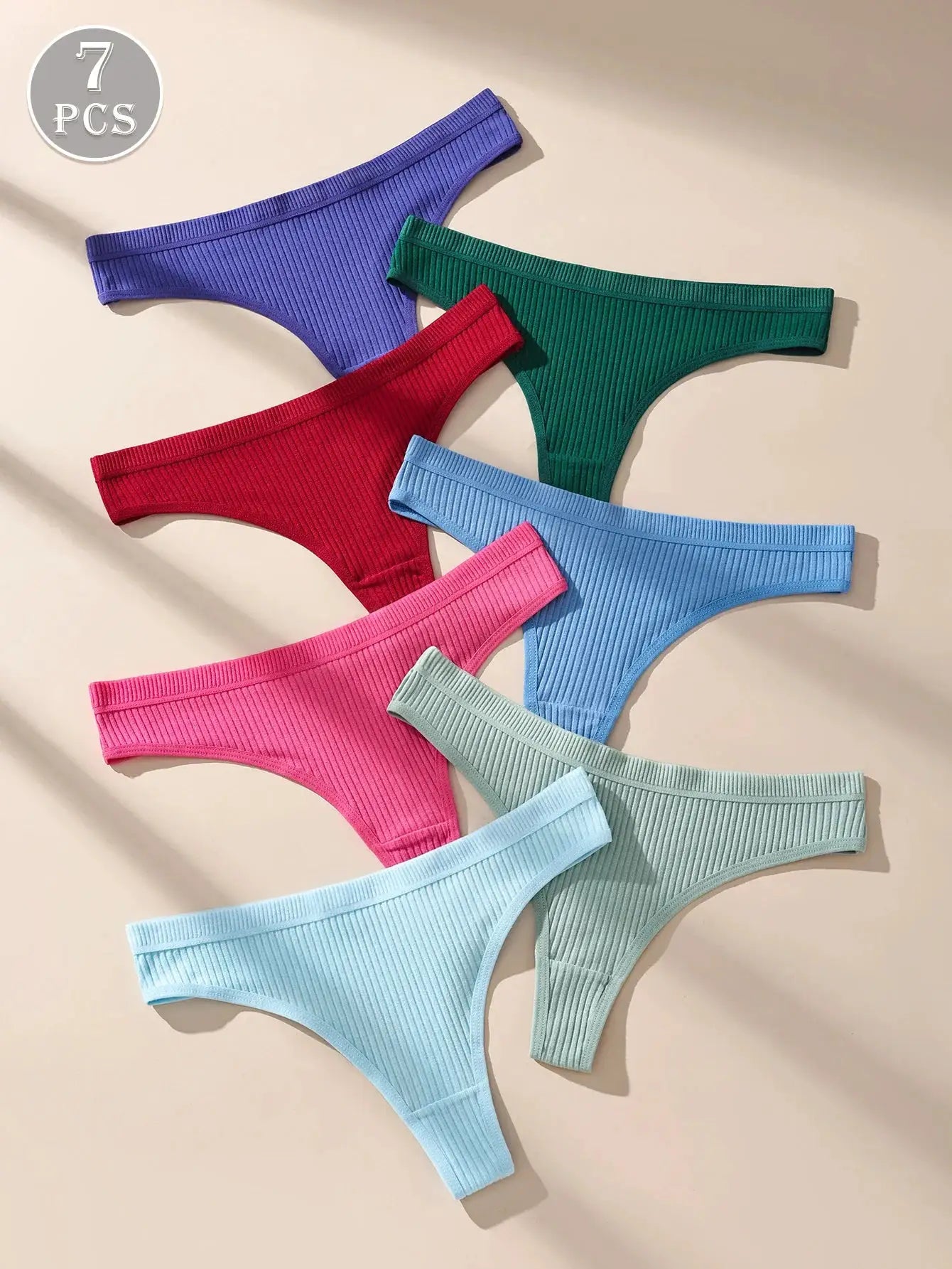 7-piece women's cotton striped thong panty set in assorted colors by Simples Market