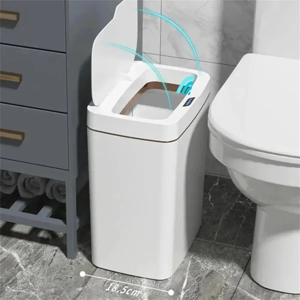Smart bathroom trash can white narrow sensor bin, 15L, touchless