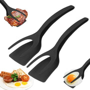 2 In 1 Grip Flip Spatula Tongs Egg Flipper Nylon Nonstick Coating For Pancakes Fish French Toast Omelets