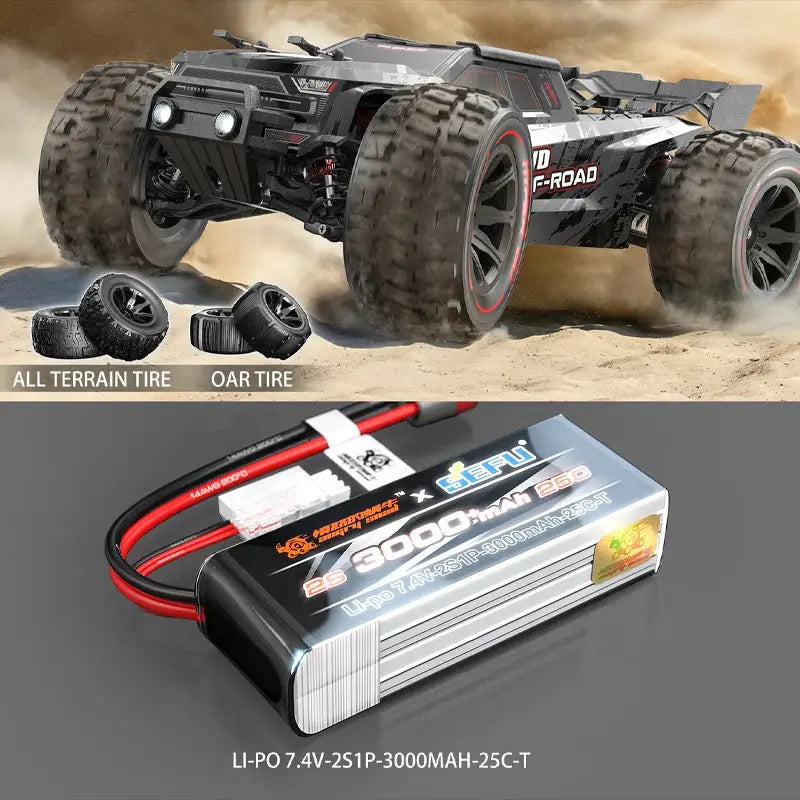 Simples Market MJX 1/14 RC car, 75km/h brushless 4WD off-road, with 7.4V 3000mAh Li-Po battery (2 items)
