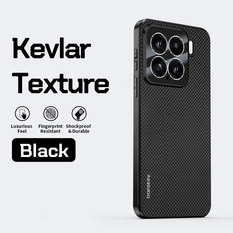 Carbon fiber Kevlar texture phone case for Xiaomi Mi 15T/14T Pro/17 Pro Max; black, shockproof camera protection bumper