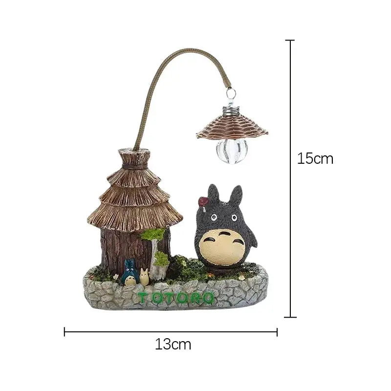 Totoro LED desk lamp figurine with hanging bulb, brown pinecone shade, 15 cm tall, decorative bedroom light