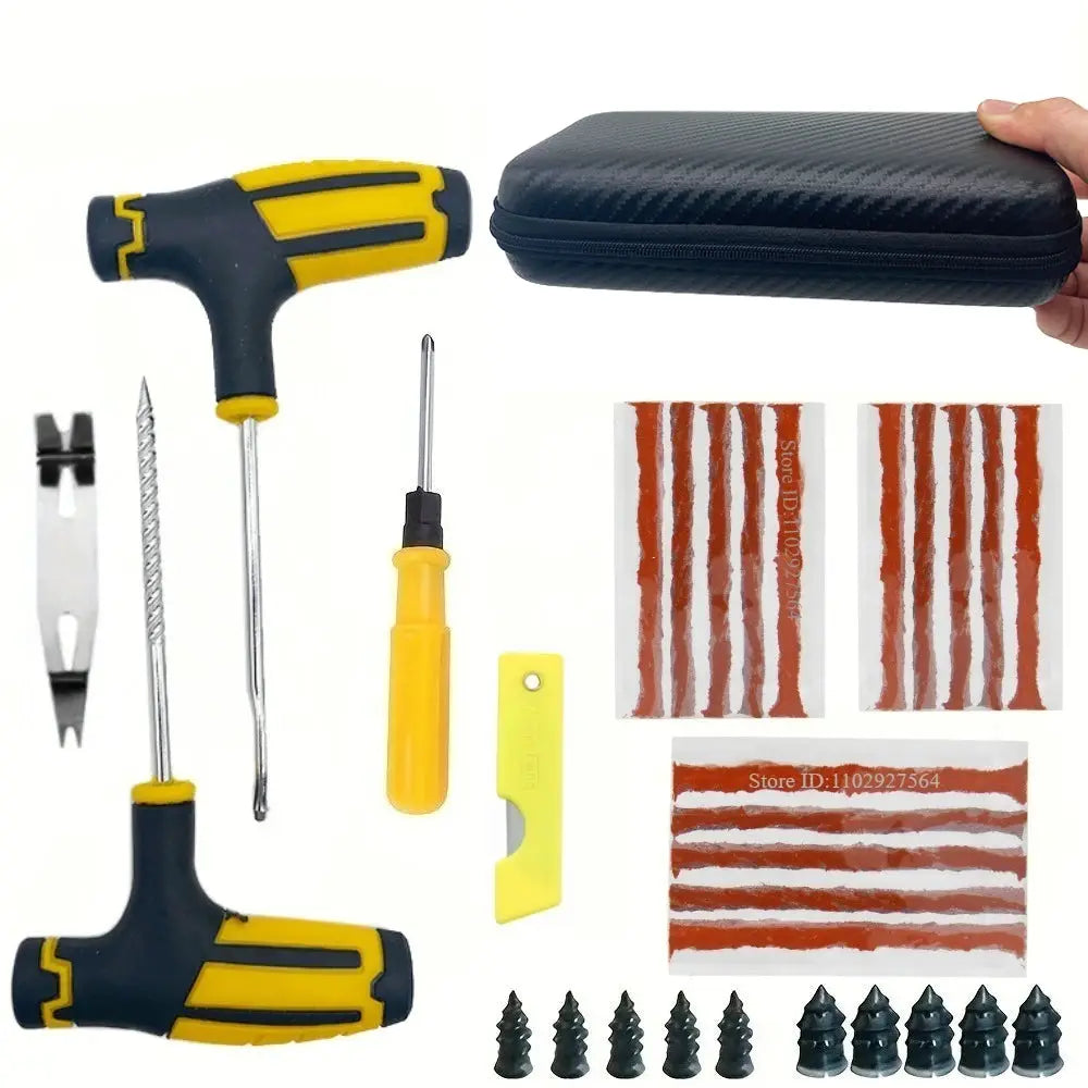 ZFOUEK Car Tire Repair Kit by Simples Market; yellow-handled plug tools with strips, glue, knife, and carrying case