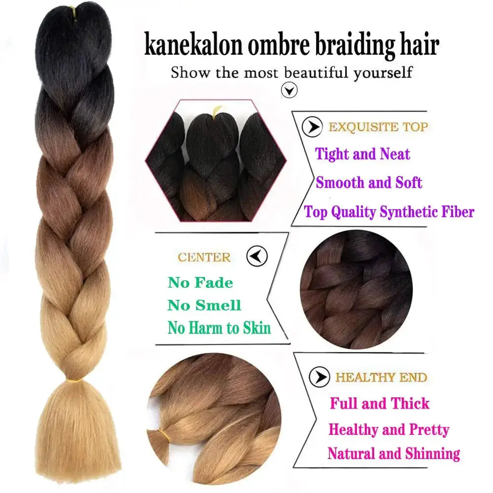 Long 24-inch jumbo braid extensions in black-to-blonde ombre, Kanekalon synthetic braiding hair by Simples Market