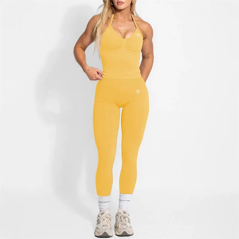 Women's Halter Yoga Set With High Waist Leggings Two Piece Gymwear