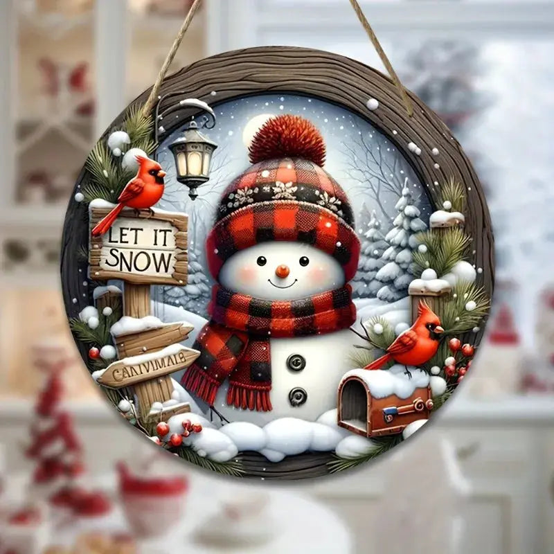 7.9 Inch Acrylic Snowman Christmas Wreath Centerpiece Hanging Ornament for Wall or Door Decor