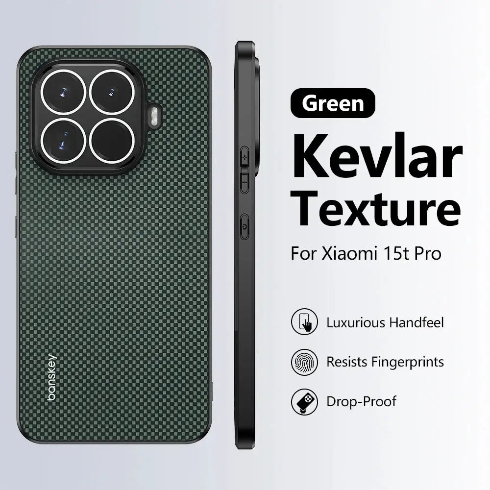 Simples Market green carbon fiber Kevlar phone case for Xiaomi 15T/14T Pro series with shockproof camera bumper
