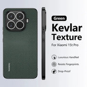 Simples Market green carbon fiber Kevlar phone case for Xiaomi 15T/14T Pro series with shockproof camera bumper