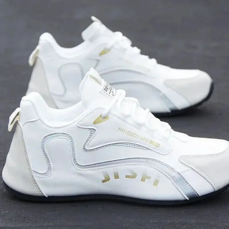 Men's white PU leather waterproof sneakers by Simples Market, lightweight breathable casual sports shoes