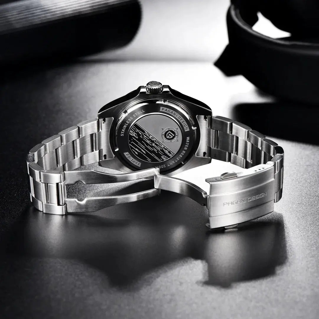 PAGANI DESIGN GMT men's stainless steel automatic watch with 200m water resistance.