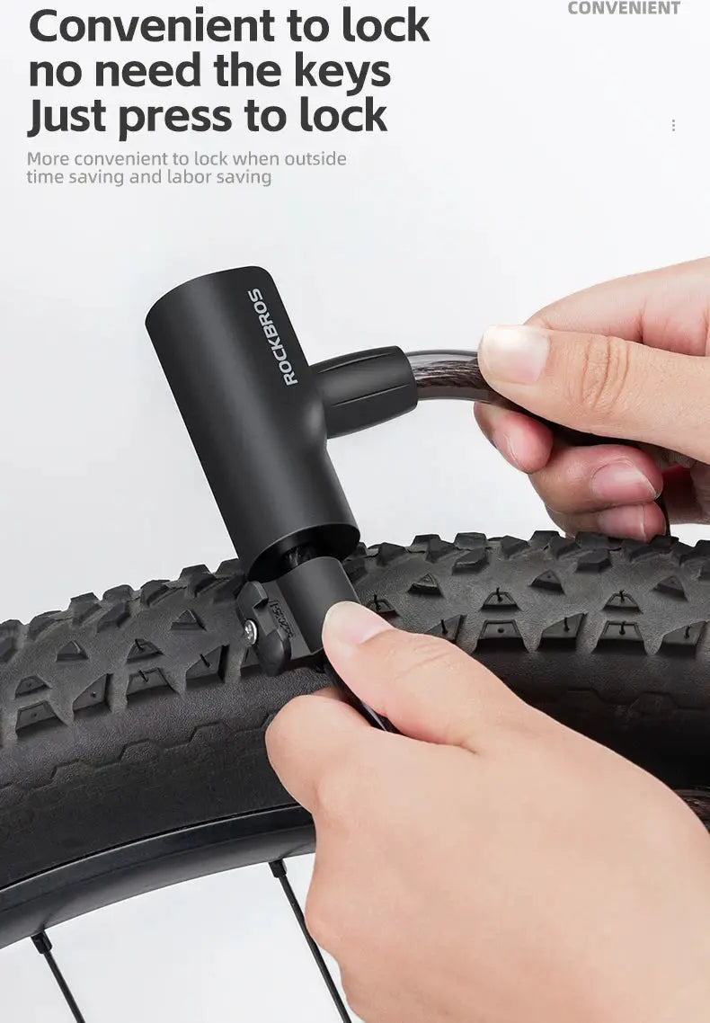 ROCKBROS bicycle lock, black zinc alloy cable lock with keys