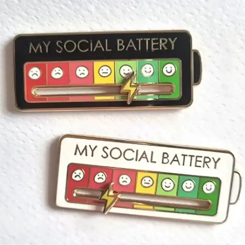 My Social Battery Mood Pins for Women and Men Zinc Alloy Brooches with Sliding Emotional States Seven Moods Gift
