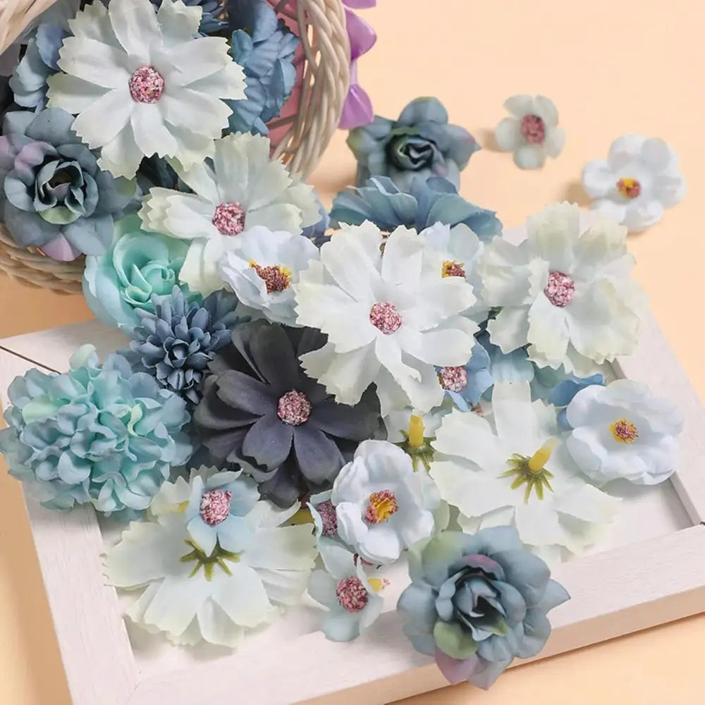20Pcs silk flower heads, 4cm artificial rose heads for wedding decor by Simples Market in pastel blues and whites