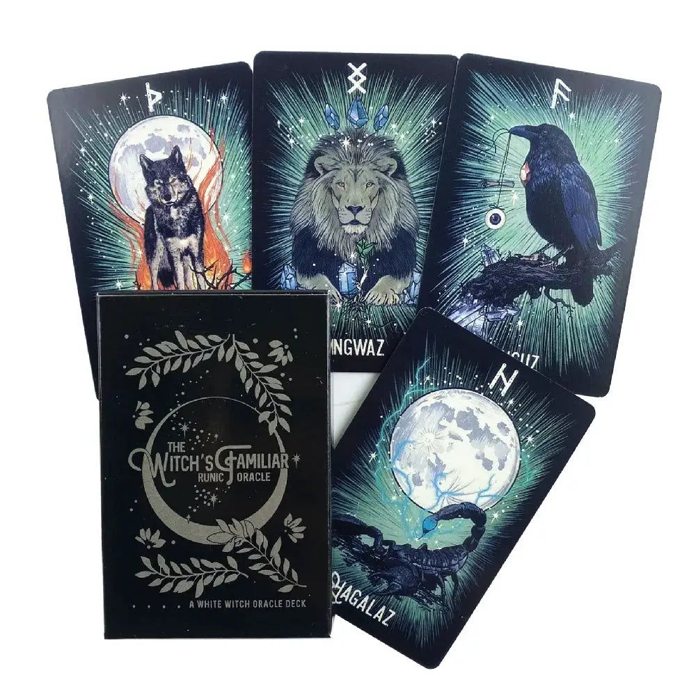 Witchs Familiar Runic Oracle 24 Card Indie Tarot Deck Norse Runes Animal Oracle Viking Rune Cards