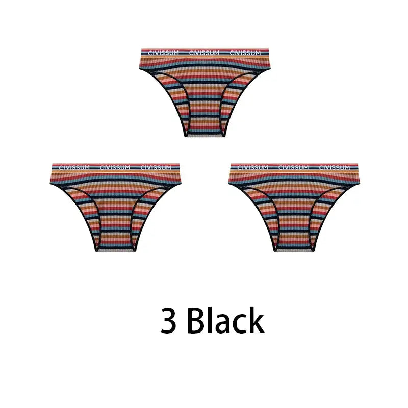 3-piece rainbow striped cotton hipster panties set for women