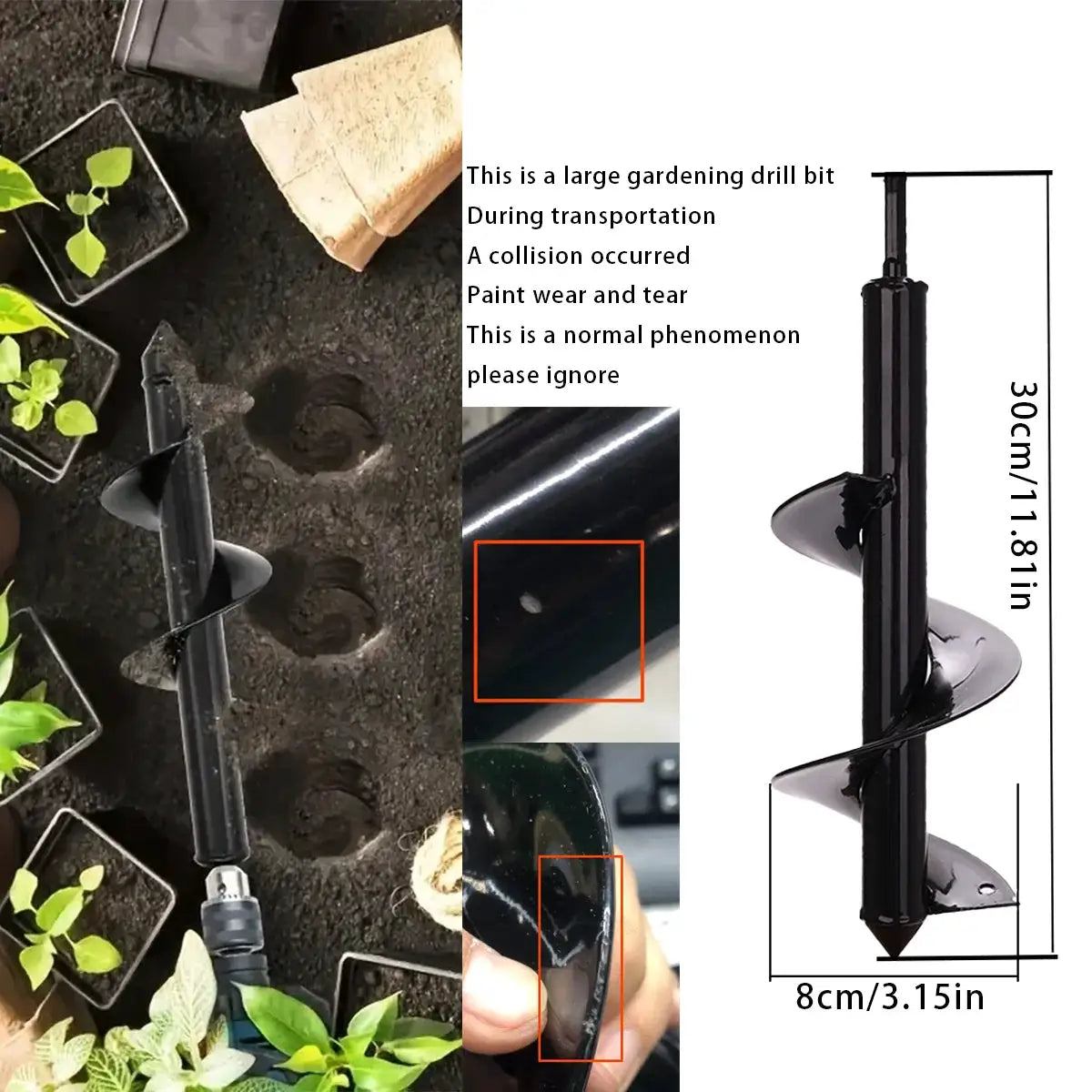Spiral Hole Drill Bit For Gardening Planting Attach To Corded Or Cordless Drill For Easy Soil Loosening And Hole Digging
