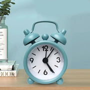 Mini Metal Alarm Clock With Blue Quartz Face Portable Desktop Clock For Home Decor And Vintage Charm