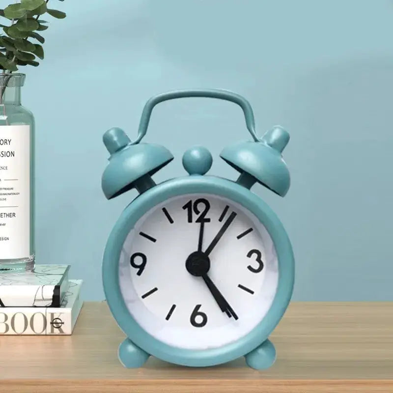 Mini Metal Alarm Clock With Blue Quartz Face Portable Desktop Clock For Home Decor And Vintage Charm