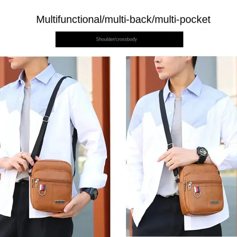 Aurora PU Leather Crossbody Bag For Men Large Capacity Casual Solid Color Shoulder Bag