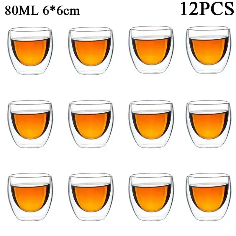 Double Wall Glass Kung Fu Tea Cup Set 80ml 150ml High Borosilicate Transparent Drinkware For Tea Coffee Milk Water