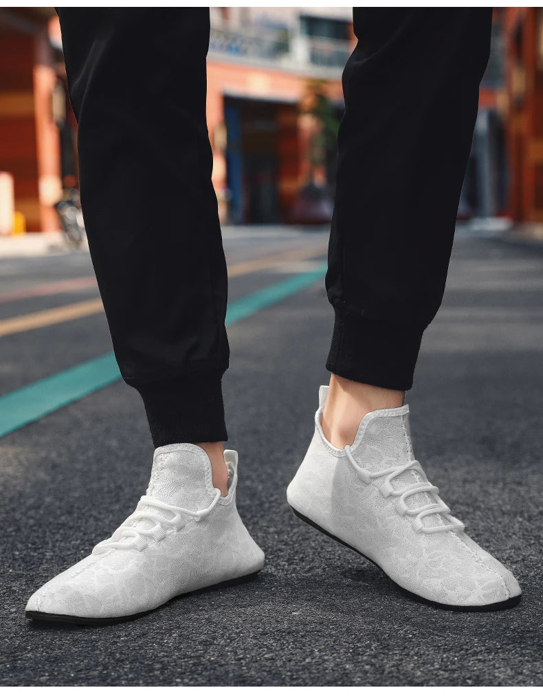 YRZL men's mesh loafers pair, white breathable driving moccasins with non-slip sole