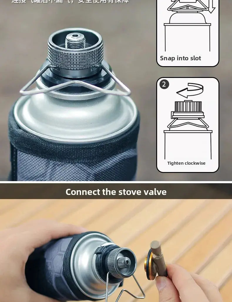 Simples Market butane adapter with bracket for camping stoves; metal screw valve output nozzle