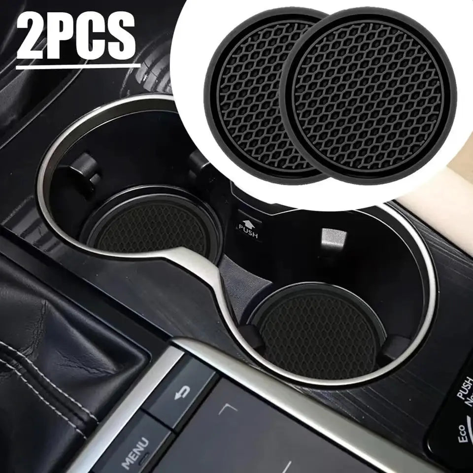 2pcs black PVC car cup holder anti-slip coasters, universal fit for most cars