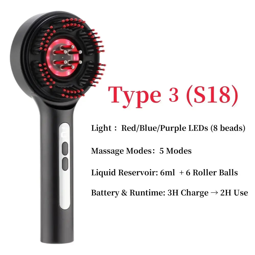Electric head massager by Simples Market with red 630nm LED lights and oil applicator