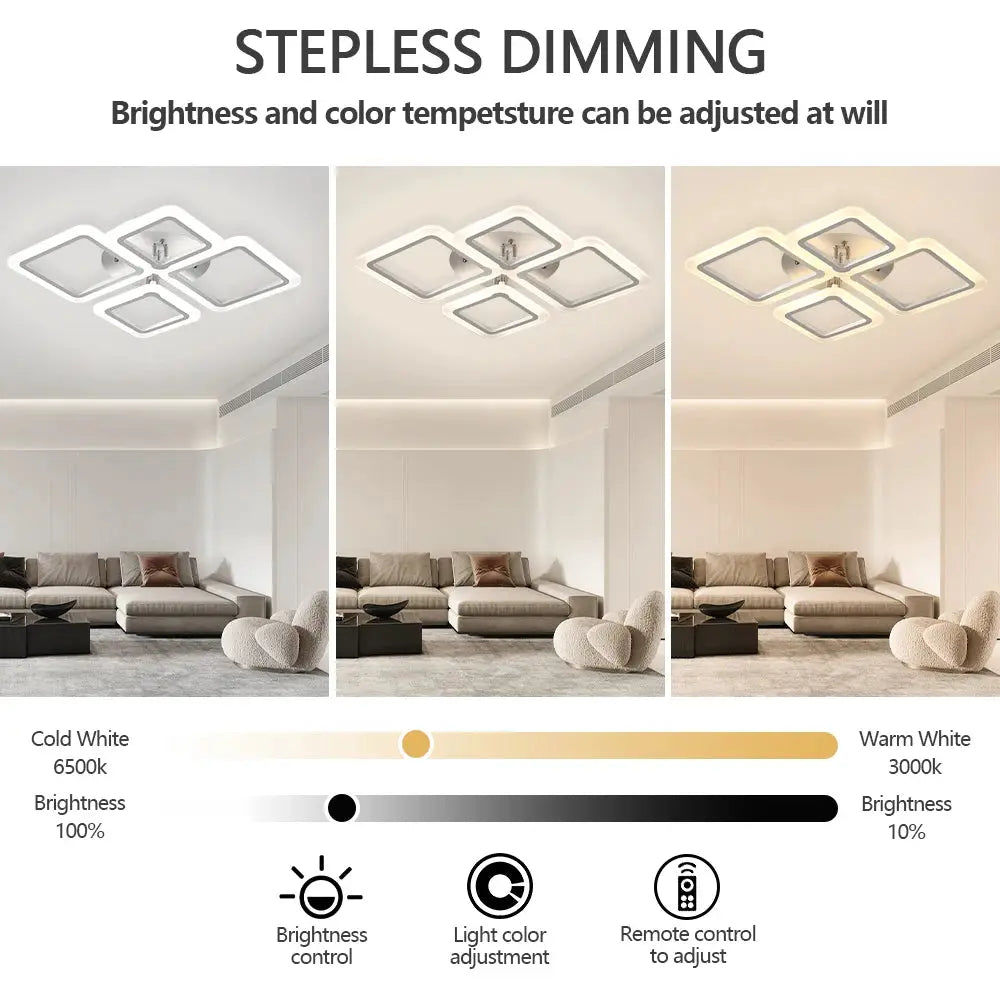 Simples Market square acrylic ceiling chandelier with stepless dimming; adjustable warm to cool white (3-panel display)