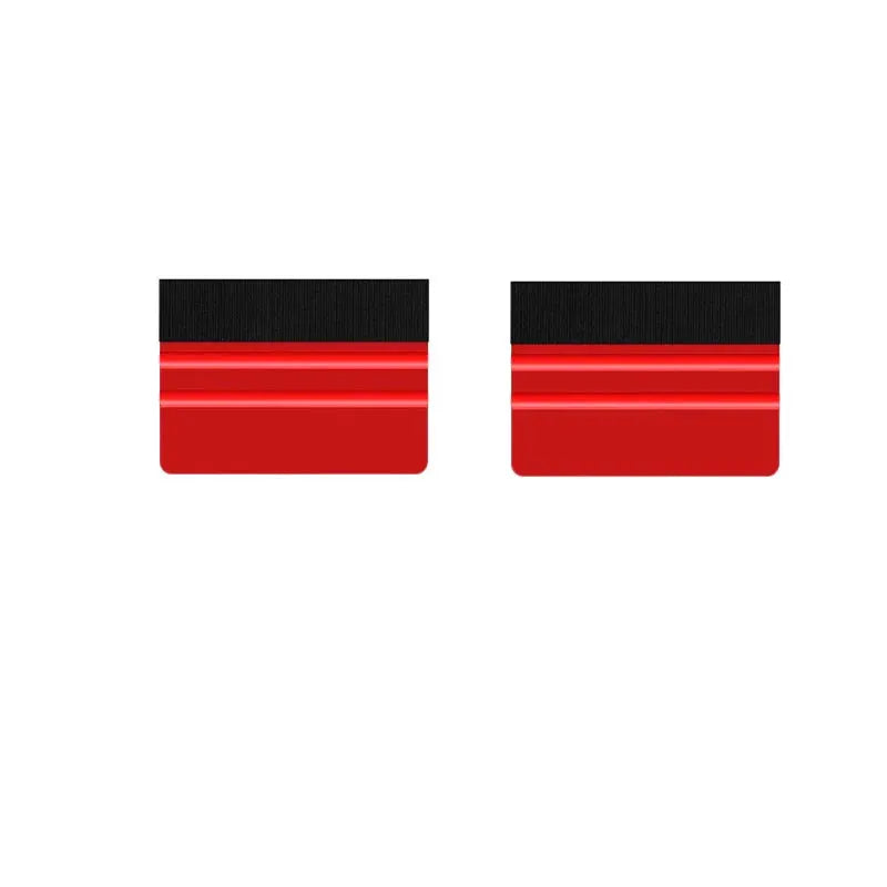Two red and black felt-edge squeegees for window tinting, vinyl wrap and DIY film smoothing