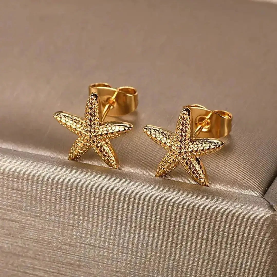 Vintage Summer Starfish Shell Stud Earrings Stainless Steel For Women Ocean Party Jewelry Gift 2025